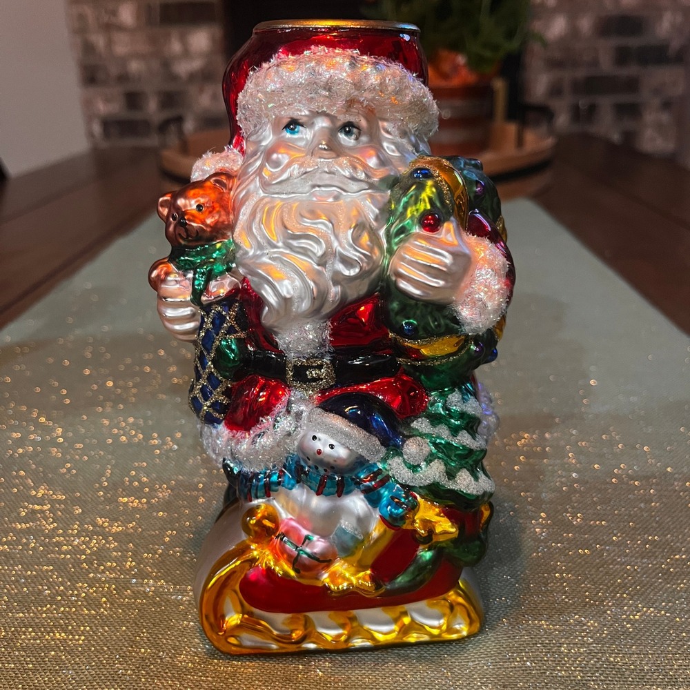 Hand Painted Mercury Glass Santa Claus Candle Tea Light Votive Holder